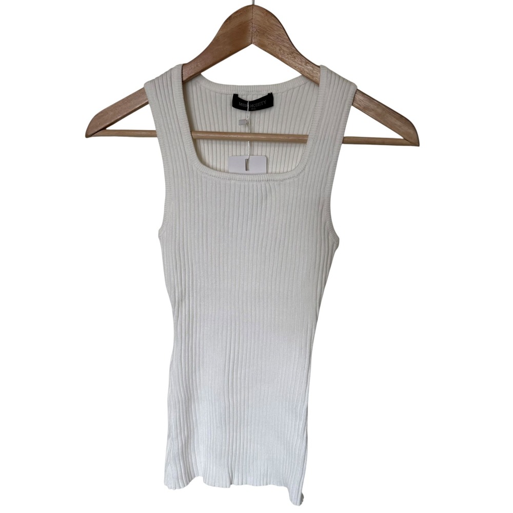 MEROKEETY Tank Top Womens XS White New‎ Ribbed Knit Square Neck Slim Sleeveless